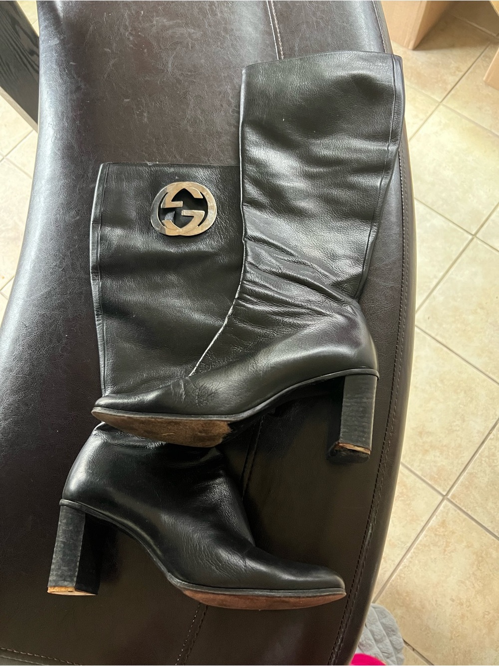 Vintage Gucci  Black Leather Mid-Calf Heeled Boots 1999